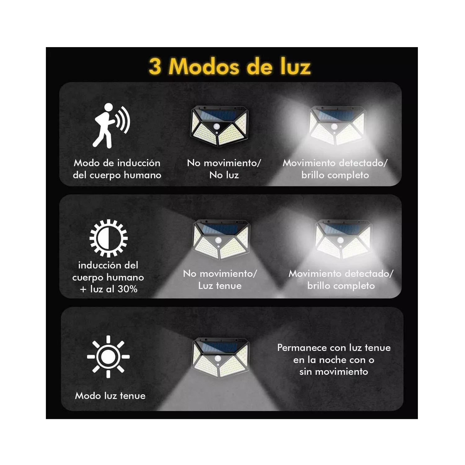 💡Luminaria Solar LED 100W - 180° - IP65 - Sensor Movimiento