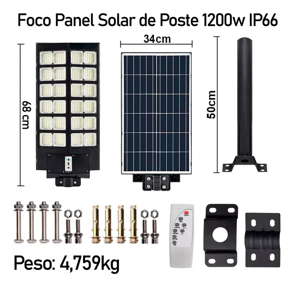 💡Luminaria solar LED 1200W - 180° - IP65+ poste