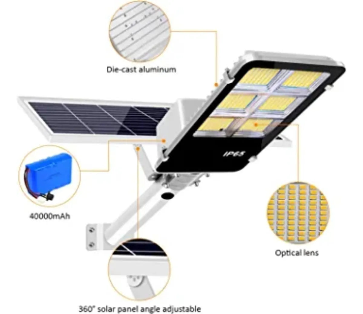 💡Luminaria solar LED 600W - 180° - IP65 + tubo + panel