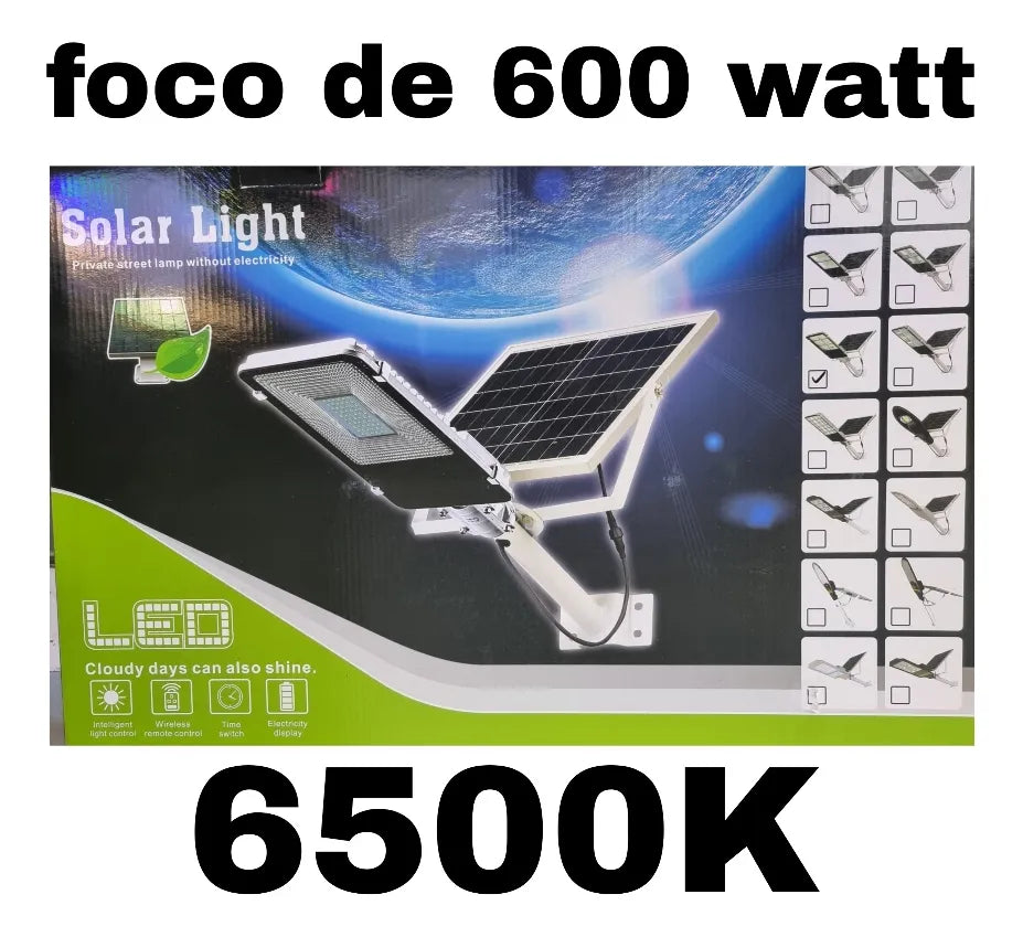 💡Luminaria solar LED 600W - 180° - IP65 + tubo + panel
